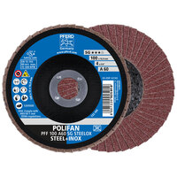 4 X 60 GRIT POLIFAN FLAP DISC 5/8 ARBOR A SG STEELOX TYPE 27