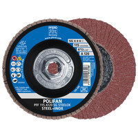 4 1/2 X 120 GRIT POLIFAN FLAP DISC 5/8-11 ARBOR ALUMINUM OXIDE A SG STEELOX TYPE 27