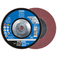 7 X 60 GRIT POLIFAN FLAP DISC 5/8-11 ARBOR ALUMINUM OXIDE A SG STEELOX TYPE 29, CONICAL