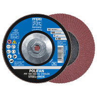 7 X 80 GRIT POLIFAN FLAP DISC 5/8-11 ARBOR ALUMINUM OXIDE A SG STEELOX TYPE 27