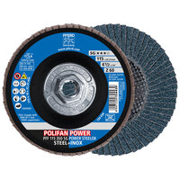 4 1/2 X 60 GRIT POLIFAN FLAP DISC 5/8-11 ARBOR ZIRCONIA Z SG POWER STEELOX TYPE 27