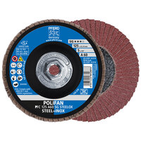 5 X 60 GRIT POLIFAN FLAP DISC 5/8-11 ARBOR ALUMINUM OXIDE A SG STEELOX TYPE 29