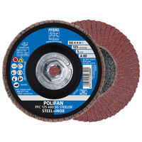 5 X 80 GRIT POLIFAN FLAP DISC 5/8-11 ARBOR ALUMINUM OXIDE A SG STEELOX TYPE 29