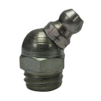 M10-1.5 ZINC FINISH STEEL 45 DEGREE ANGLE TAPER THREAD GREASE FITTING WITH BALL CHECK H2122Z3