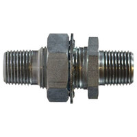 1/4-18 NPTF FIP X MIP STEEL BULKHEAD FITTING 1-14 UNS MALE STRAIGHT 1/2-14 NPTF HOLE 2.94 LENGTH